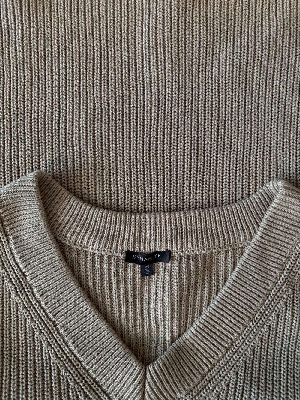 Dynamite 100% Cotton Knit Sweater Vest Beige V-Neck Size S - Picture 6 of 8